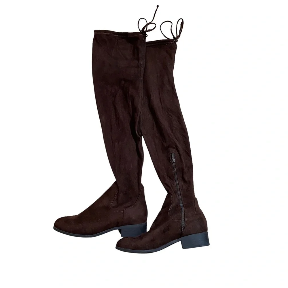 Forever 21 Over the Knee Brown Faux Suede Leather Boots. - Picture 2 of 13